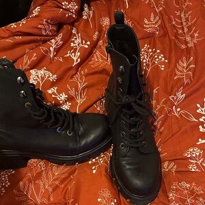 Black faux leather boots